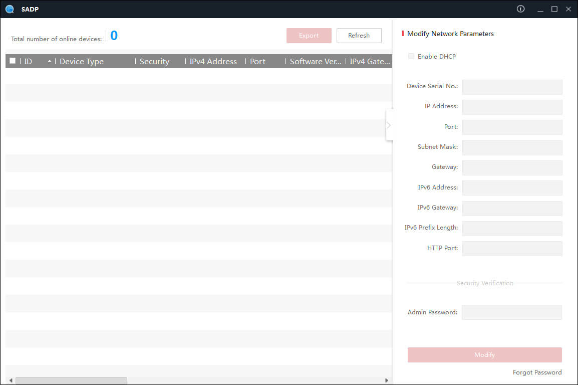 Okno główne programu SADP